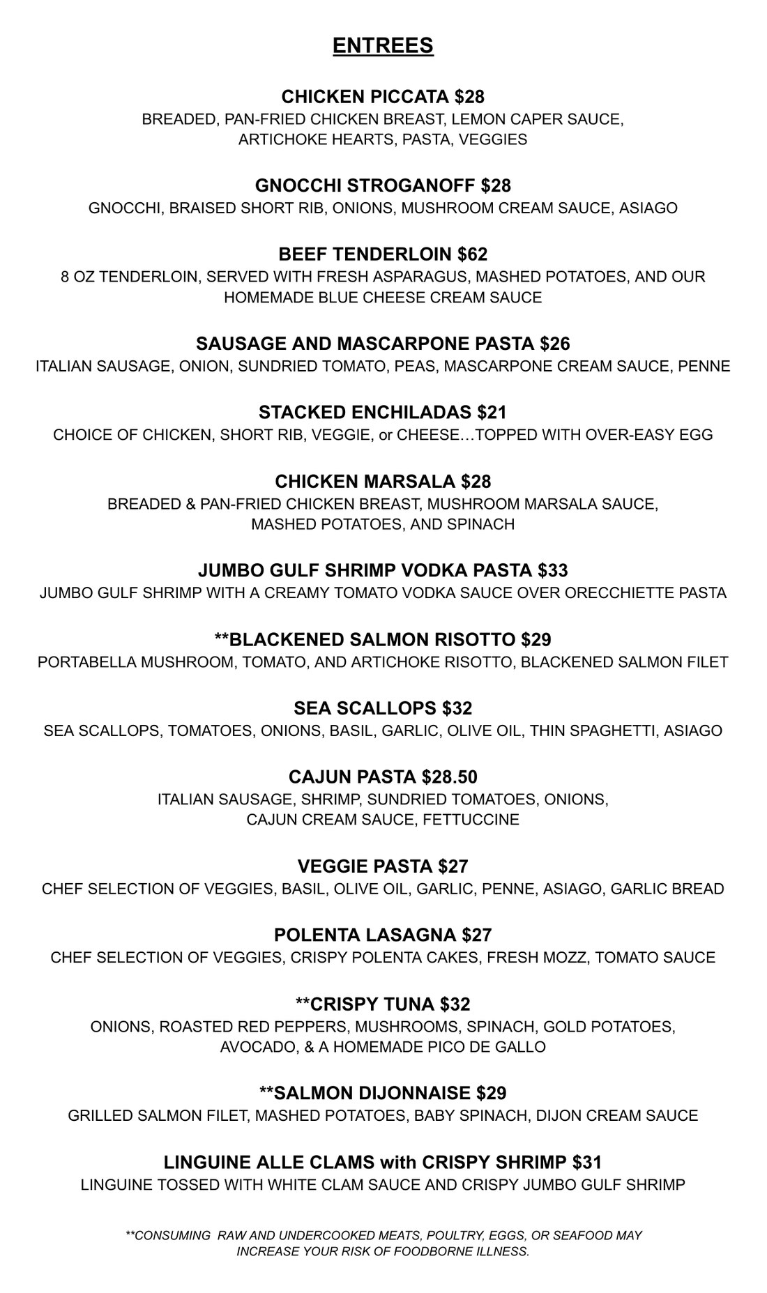 Cafe Blue Dinner Menu Page 2